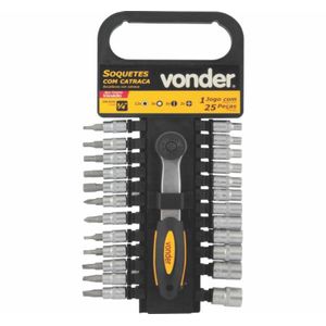 Soquetes encaixe 1/4" com Catraca Jogo 25Pcs Vonder